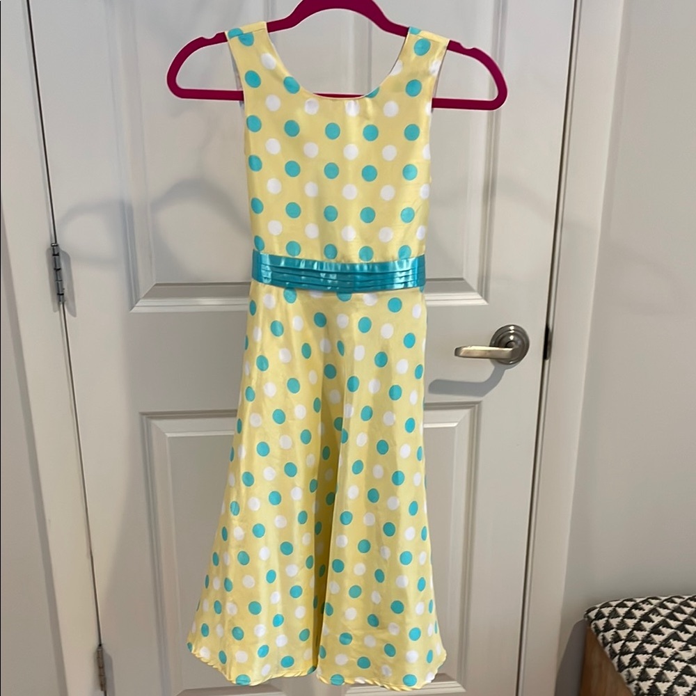 Yellow Polka Dot Girls Dress with Teal and White Accents, size 12
